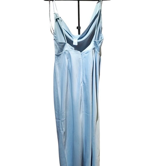 BHLDN August Satin Charmeuse Midi Slip Dress in Soft Blue Size 12 NWT - Picture 4 of 13